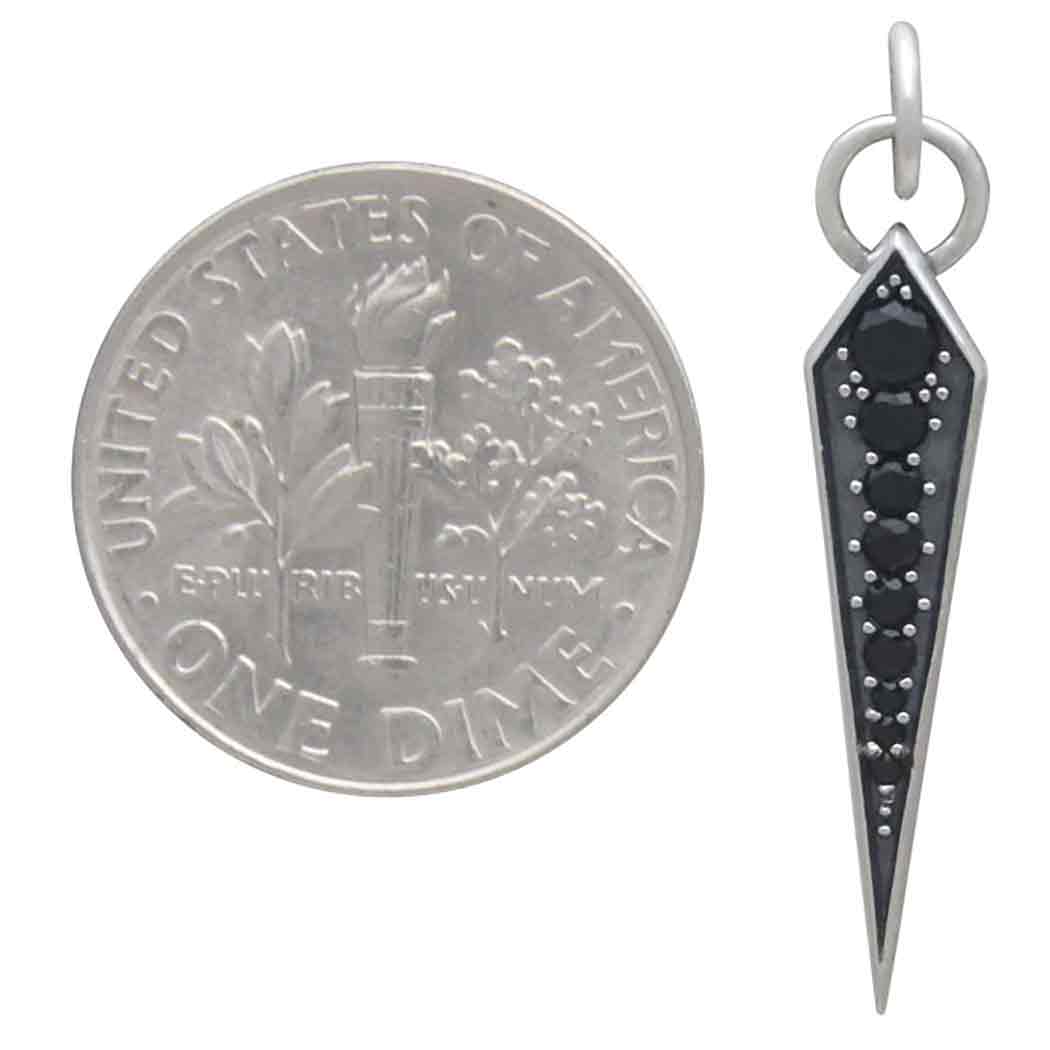 Sterling Silver Spike Charm with Black Crystals with Dime