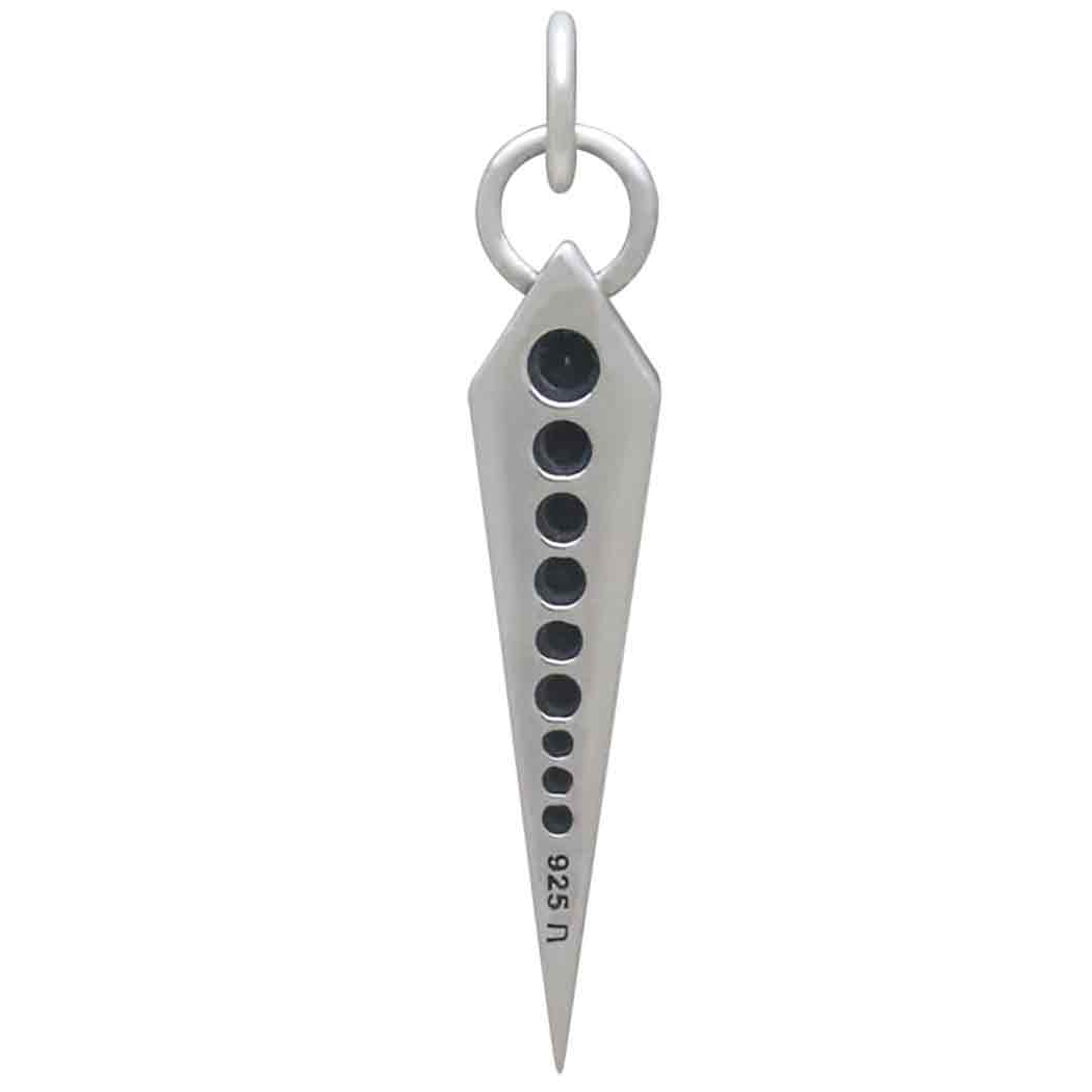 Sterling Silver Spike Charm with Black Crystals Back View