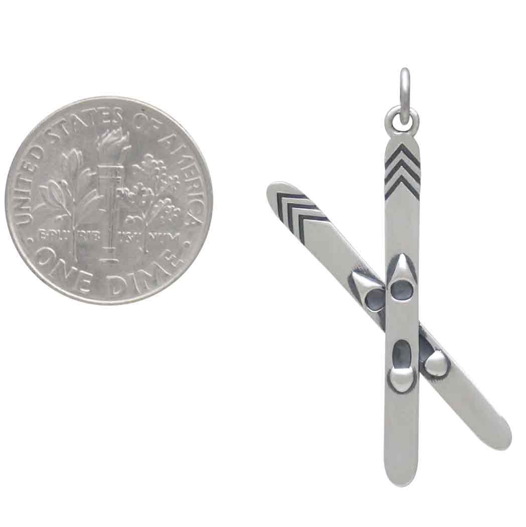 Sterling Silver Skis Pendant with Dime