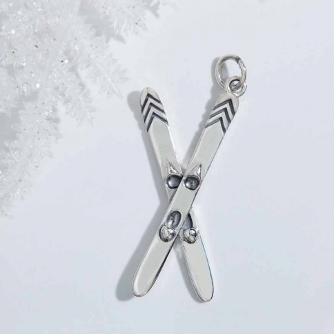 Sterling Silver Skis Pendant 36x14mm