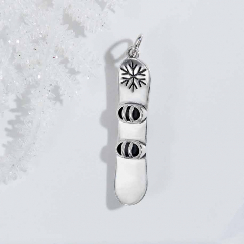 Sterling Silver Snowboard Pendant 34x7mm
