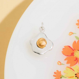 Sterling Silver Fried Egg Charm with Bronze Yolk 18x12mm