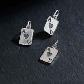 Sterling Silver Ace of Hearts Playing Card Charm 16x8mm