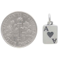 Sterling Silver Ace of Hearts Playing Card Charm next to dime