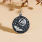 Sterling Silver Full Moon and Bat Charm 24x18mm