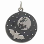 Sterling Silver Full Moon and Bat Charm Front View