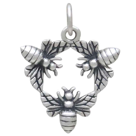 Sterling Silver Triple Bee Charm Front View
