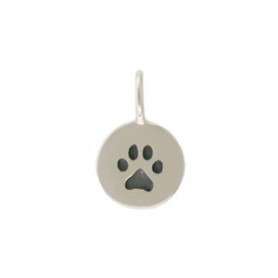 Sterling Silver Round Charm with Etched Paw Print 13x8mm