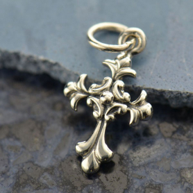 Small Sterling Silver Cross Charm - Textured 18x9mm