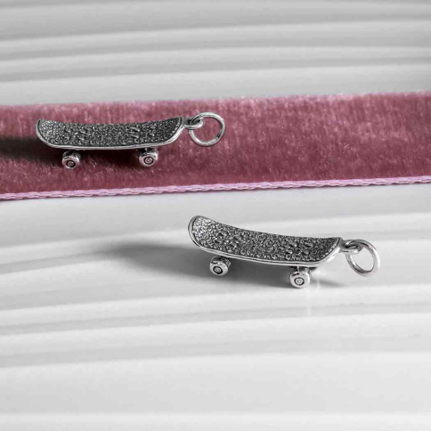 Sterling Silver Skateboard Charm 25x7mm