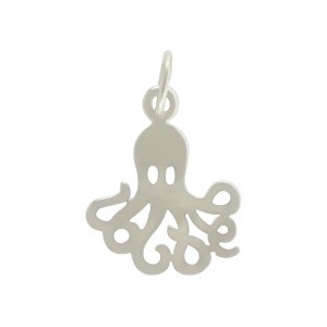 Sterling Silver Flat Octopus Charm 18x12mm