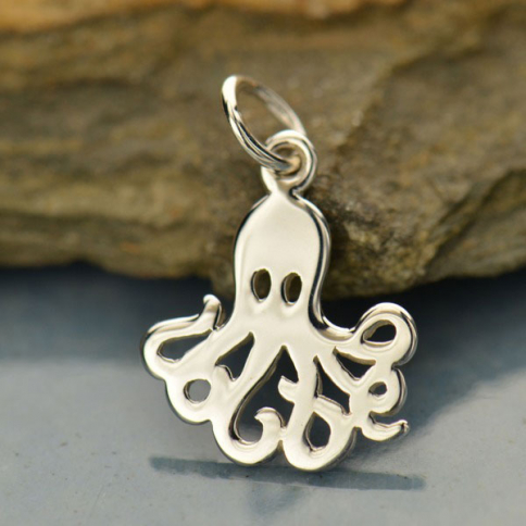 Sterling Silver Flat Octopus Charm 18x12mm