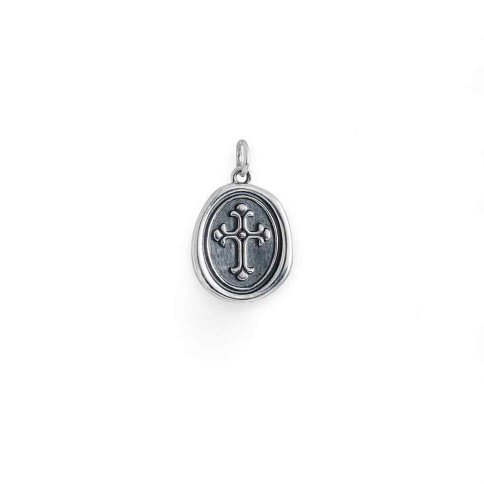 Sterling Silver Decorated Cross Wax Seal Pendant 21x14mm