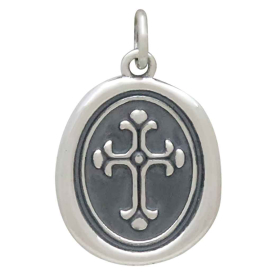 Sterling Silver Decorated Cross Wax Seal Pendant Front View