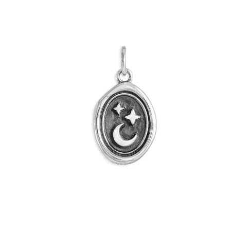 Nina Designs Sterling Silver Wax Seal Star and Moon Oval Charm