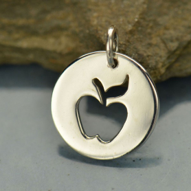 Silver Round Charm with Apple Cutout 15x12mm DISCONTINUED