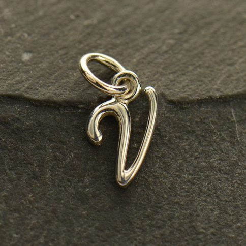 Sterling Silver Initial Charm Letter V 14x7mm