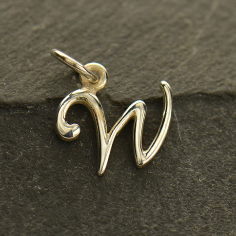 Sterling Silver Initial Charm Letter W 14x10mm