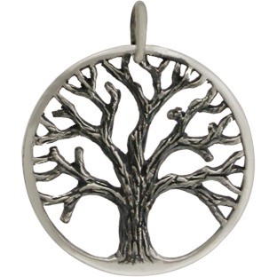 Sterling Silver Textured Tree of Life Pendant 26x22mm