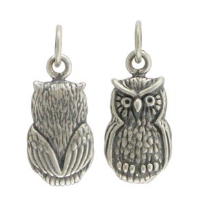 Sterling Silver Owl Charm - Animal Charm - Textured 19x8mm