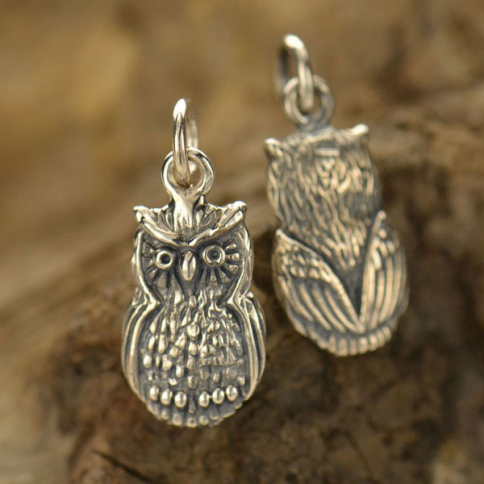 Sterling Silver Owl Charm - Animal Charm - Textured 19x8mm