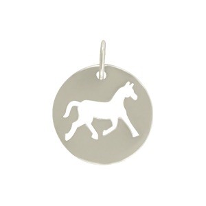 Sterling Silver Round Charm with Horse Cutout 16x12mm