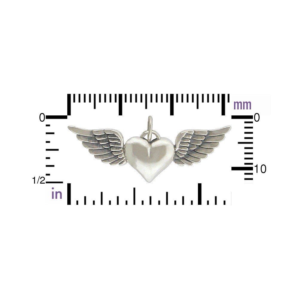 Sterling Silver Heart Charm with Wings 14x32mm