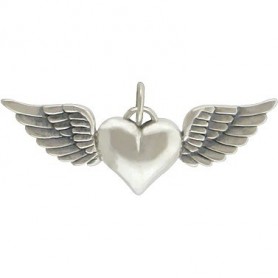 Sterling Silver Heart Charm with Wings 14x32mm