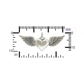 Sterling Silver Heart Charm with Wings 14x32mm