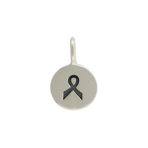 Sterling Silver Tiny Round Charm with Etched Ribbon 13x8mm