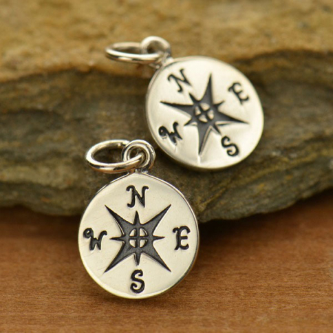 Sterling Silver Compass Charm 16x10mm