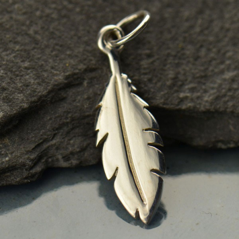 Sterling Silver Flat Feather Charm 22x6mm