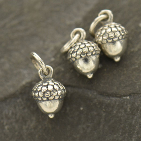 Sterling Silver Acorn Charm - Small 12x6mm