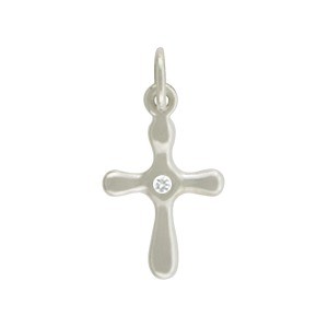 Sterling Silver Cross Charm with Genuine Diamond 19x10mm