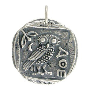 Sterling Silver Ancient Coin Charm - Athena's Owl 24x19mm
