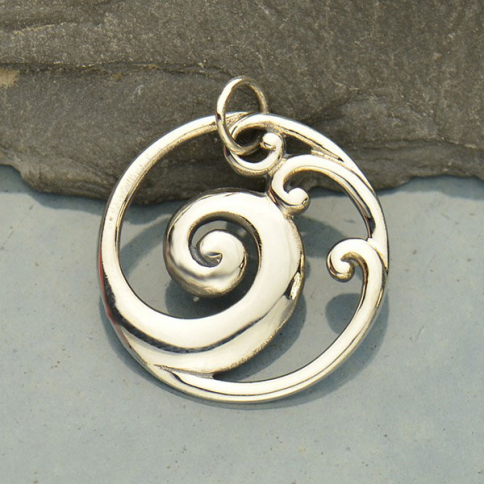 Sterling Silver Wave Pendant - Openwork 24x22mm