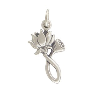 Sterling Silver Lotus Charm and Bud - Textured 21x10mm