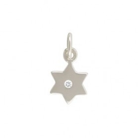 Sterling Silver Star of David Charm w Genuine Diamond 14x7mm