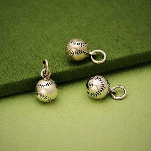 Sterling Silver 3D Baseball Charm - Sports Charms