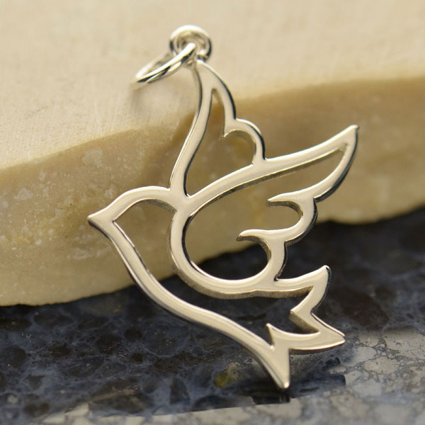 8pc Silver Birds, Peace Metal Charms
