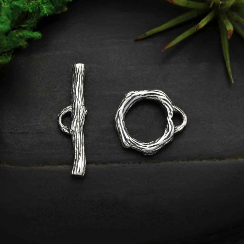 Sterling Silver Toggle Clasp with Branch Texture 17x11mm