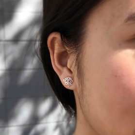 Sterling Silver Stud Earrings - Openwork Lotus 9x9mm