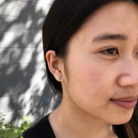 Sterling Silver Stud Earrings - Openwork Lotus 9x9mm