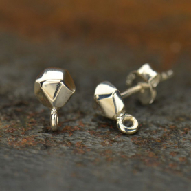 Silver Stud Earring - Nugget with Loop 8x5mm