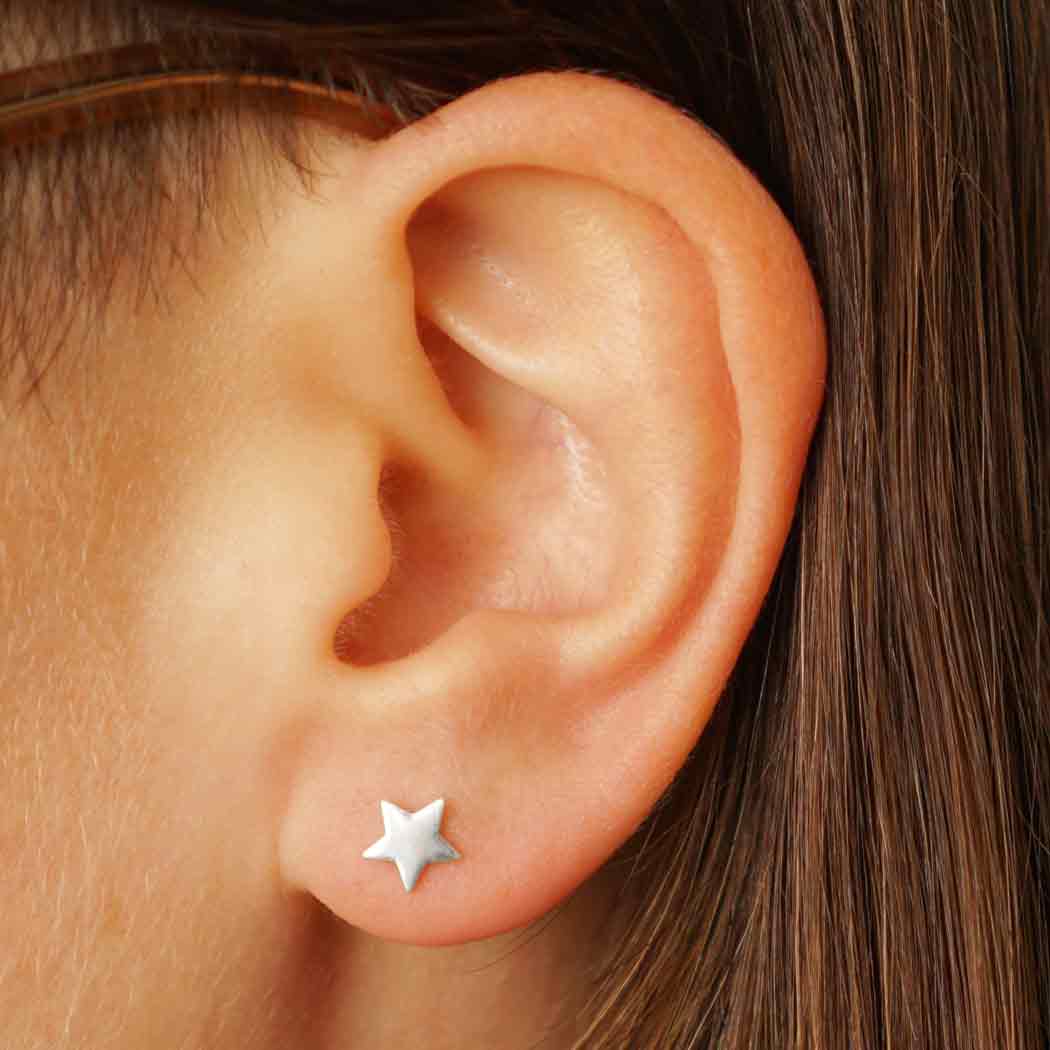 Sterling Silver Stud Earrings - Star and Moon 7x5mm