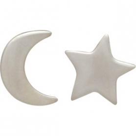 Sterling Silver Stud Earrings - Star and Moon 7x5mm