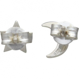 Sterling Silver Stud Earrings - Star and Moon 7x5mm