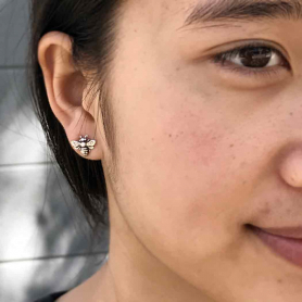 Sterling Silver Bee Stud Earrings 9x11mm