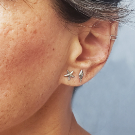 Sterling Silver Stud Earrings - Starfish 8x7mm