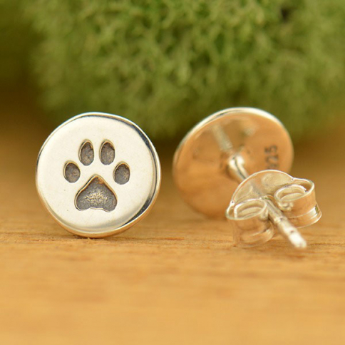 Sterling Silver Stud Earrings - Etched Paw Print 7x7mm